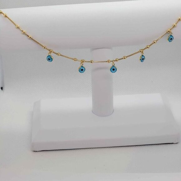 Brazilian 18k Gold Filled Baby Blue Evil Eye Anklet - Picture 3 of 5